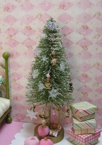 Tree with Angels and snowflakes Pink Pumpkins and gift boxes
