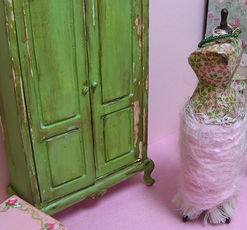 Armoire Dress Form and hat boxes hand painted Free Shipping - Click Image to Close
