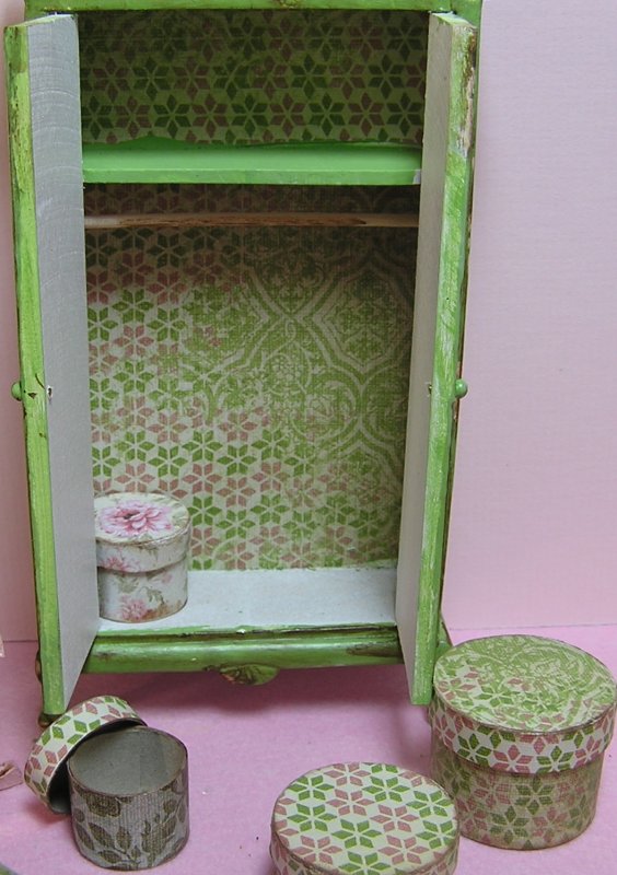 Armoire Dress Form and hat boxes hand painted Free Shipping - Click Image to Close