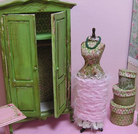 Armoire Dress Form and hat boxes hand painted Free Shipping