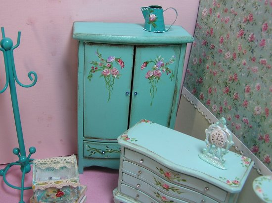 Armoire hand painted Turquoise with florals Free Shipping