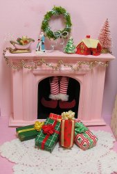 Fireplace Pink Vintage Christmas Free Shipping