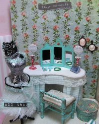 Dressing Table Kidney shape with trifold mirror and dress form